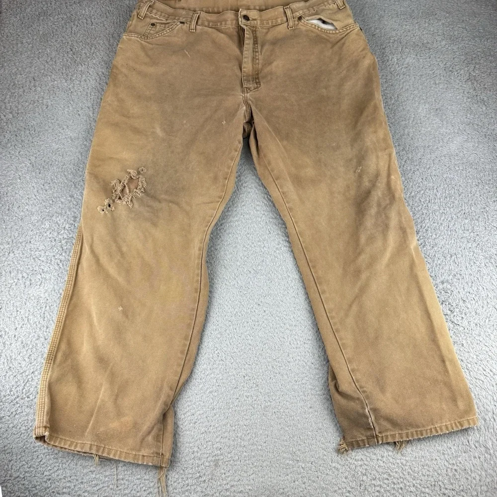 Dickies Mens Carpenter Pants Duck Brown Canvas Workwear Distressed 40x30 Relaxed